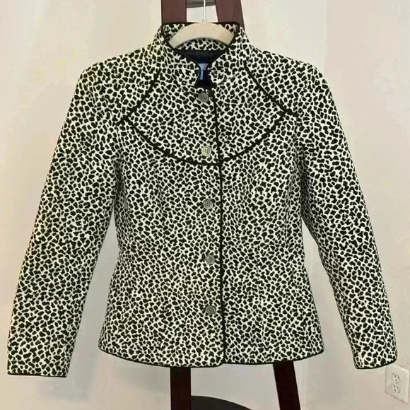 Women’s J. McLaughlin Black and White Leopard Print Button Up Jacket Blazer Sz 2 - Picture 1 of 5